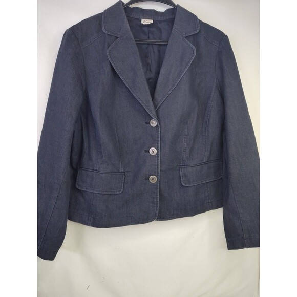 Venezia Womens 16 Black Denim Jacket Button-Up Collared Classic Retro Vintage - Picture 2 of 8